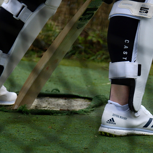 Close-up of Cricketers legs fiilmed for sports video produced by VideoHQ