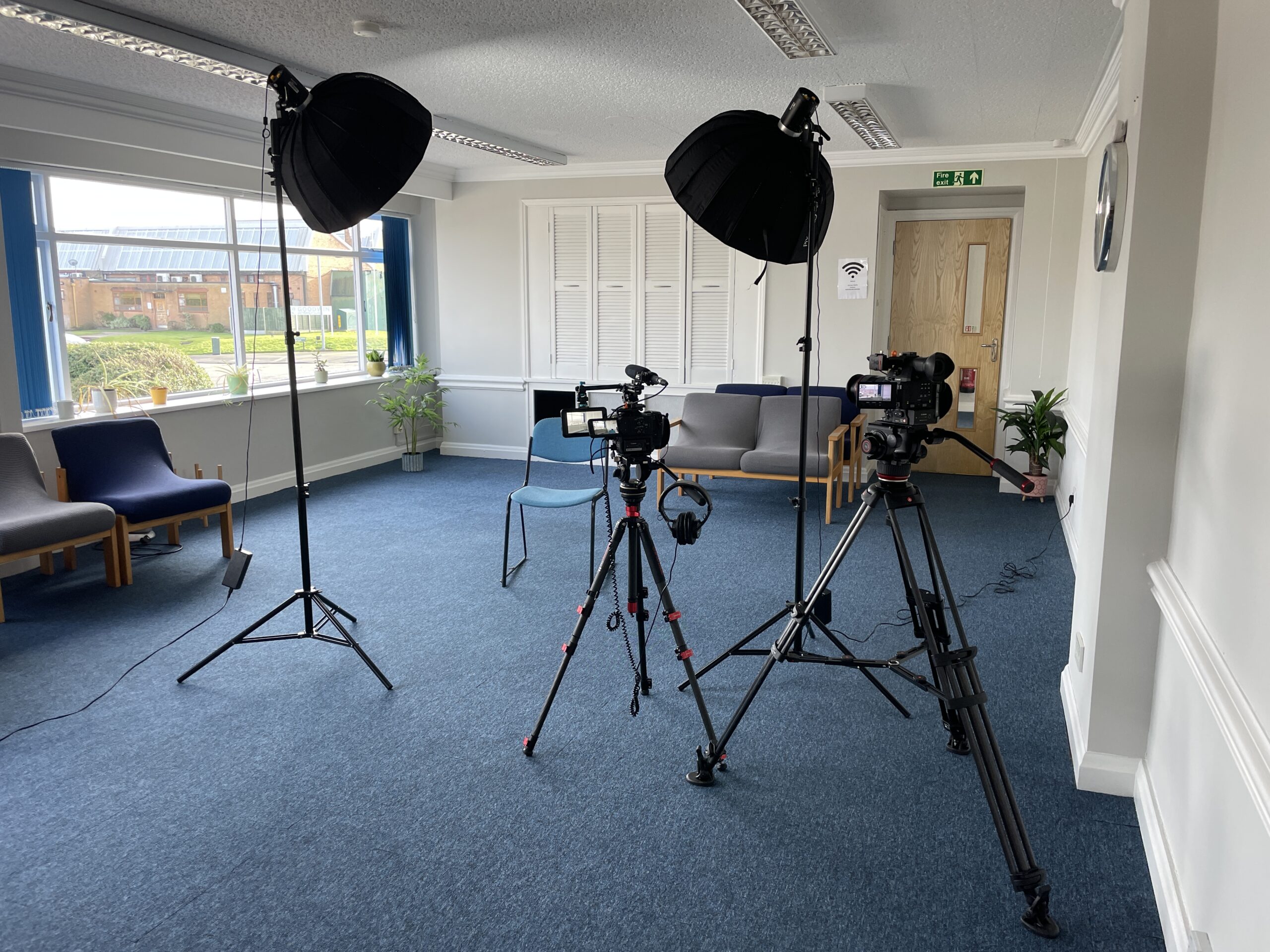 Image shows a video camera set up for filming a recruitment video in Stoke