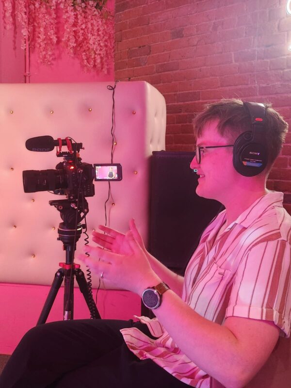 Interviewing volunteers at charity fundraising event