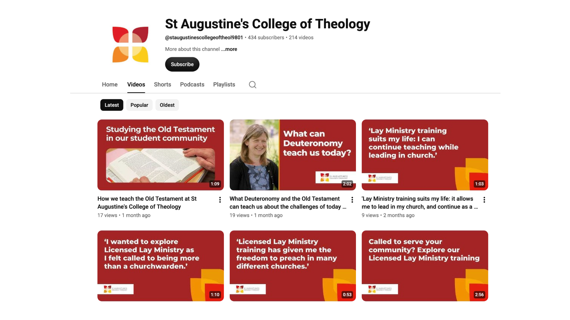 An image showing St Augustine’s Youtube channel with customised thumbnails